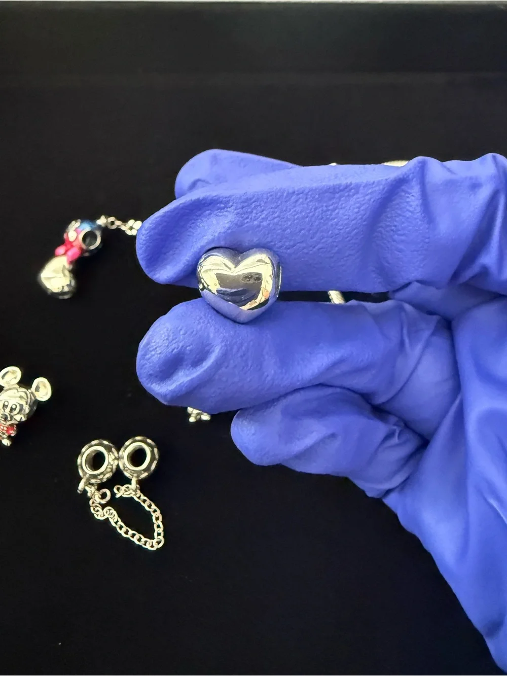 Pandora Disney Mickey Minnie Charm Bracelet Hearts Safety Chain 6.25”